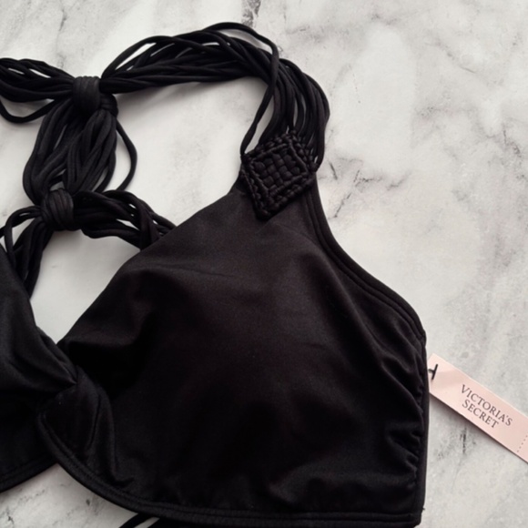 Victorias Secret Swim Nwt Black Macrame Strappy Tie BikinI Top XS - Picture 2 of 5